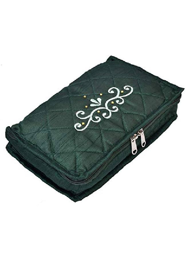 Kuber Industries Embroidery Design Satin Jewellery Pouch Cum Makeup Kit (Green) Kubmart02518  - Image 4