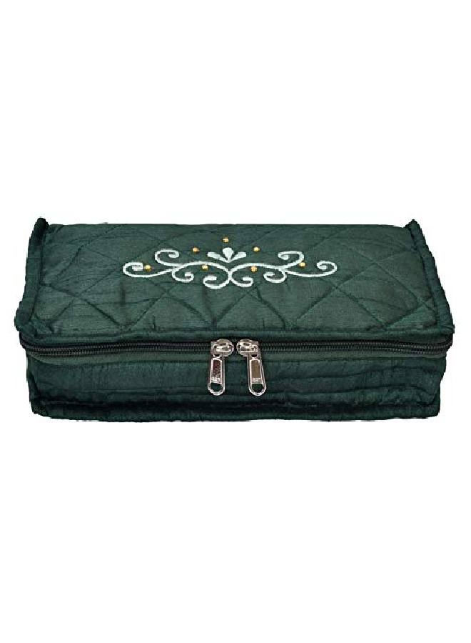 Kuber Industries Embroidery Design Satin Jewellery Pouch Cum Makeup Kit (Green) Kubmart02518  - Image 1