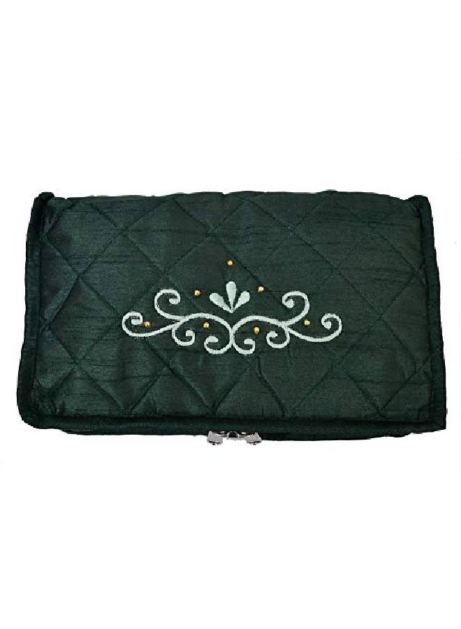 Kuber Industries Embroidery Design Satin Jewellery Pouch Cum Makeup Kit (Green) Kubmart02518  - Image 5