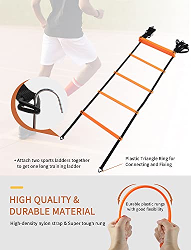 GHB Agility Ladder Speed Training Ladder 20 Feet 12 Rung Exercise Ladder, 10 Disc Cones,Resistance Parachute,Football Training Equipment Set - Image 5
