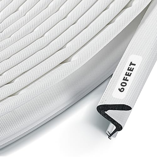 BBTO شريط عزل الطقس BBTO لباب المدخل شريط عزل خارجي للنوافذ على شكل V من رغوة كيرف لحجب فجوات أبواب الجراج عازل للصوت لتحسين المنزل سهل التركيب (60 قدم، أبيض) - Image 1