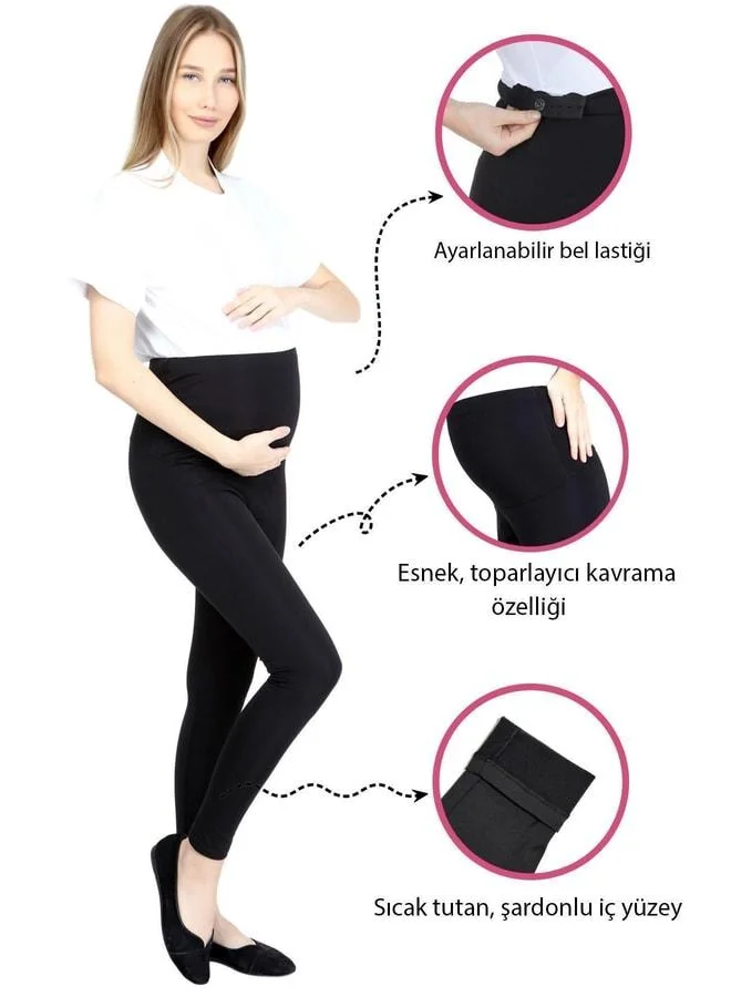 LuvmaBelly Myrb8060 Thermal Fleece-Lined, Heat-Retaining Adjustable Waist Maternity Leggings.