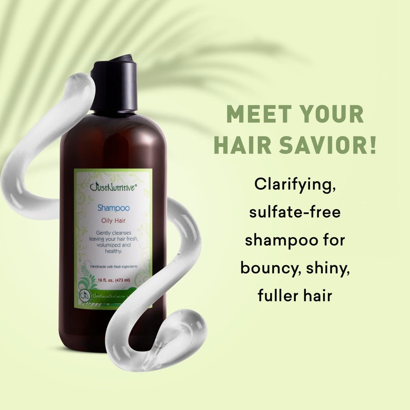 Just Nutritive Oily Hair Shampoo | Control Oily and Greasy Residue | Greasy Hair Shampoo for Men and Woman | Natural Deep Cleanser for all Hair Types 16 Fl Oz - Image 3