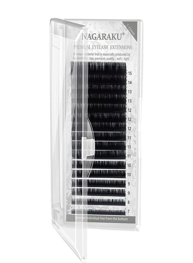 NAGARAKU Eyelash Extensions Individual Faux Mink Classic 7-15mm Mix Tray Matte Black Soft Natural 16 rows (0.07 Thickness, L Curl) - Image 1