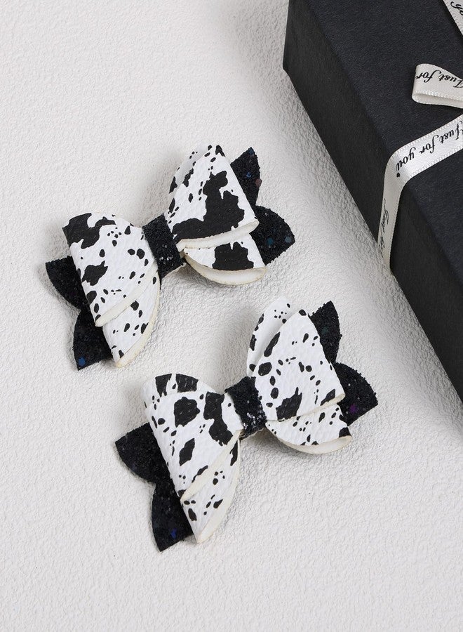 Miroksh 2pcs 3.5 in Glitter Cow Hair Bow Clips,Sparkly Black White Cow Print Bowknot Alligator Barrettes for Western Girls,Teens,Toddlers,Baby Birthday Party Dress Decor Accessories Gift - Image 2