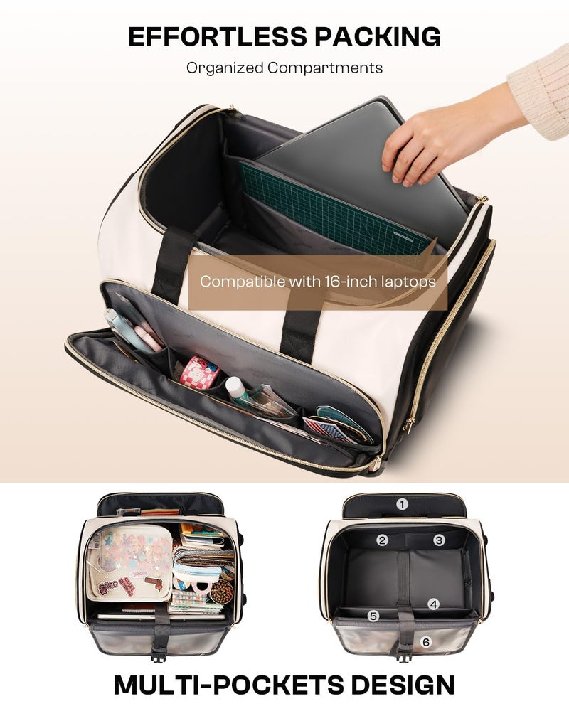Arcoyard Rolling Craft Bag with Wheels, All-in-One Rolling Scrapbook Tote No Installation Required, Rolling Teacher Bag Fits 16â€ Laptop, Art bags for supplies for DIY, Sewing, Scrapbooking Supplies,Beige Brown - Image 4
