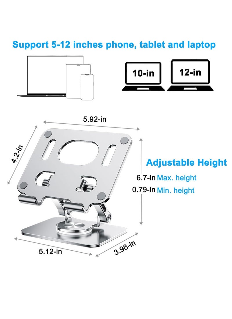 DCAF Adjustable Foldable Laptop Stand, 360 Degree Rotating Desktop Computer Tablet iPad Ergonomic Aluminum Elevated Table for 5-12 Inch Mobile Phone Screen, Grey...