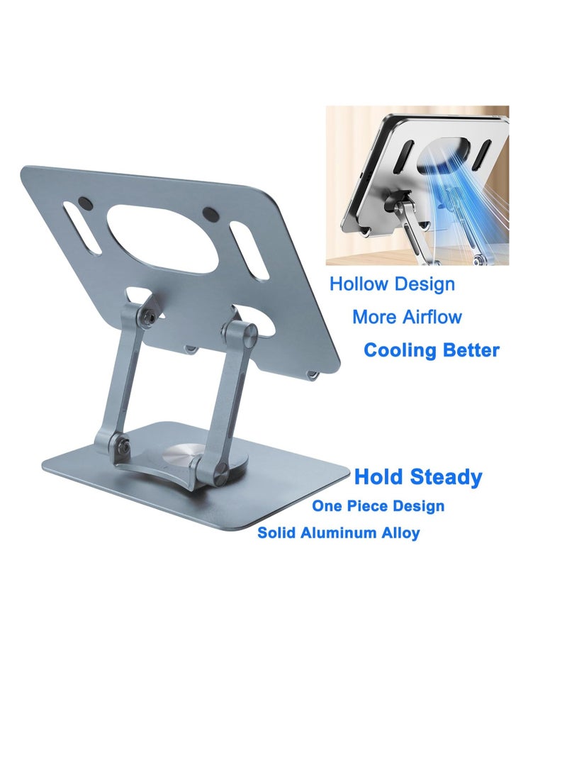 DCAF Adjustable Foldable Laptop Stand, 360 Degree Rotating Desktop Computer Tablet iPad Ergonomic Aluminum Elevated Table for 5-12 Inch Mobile Phone Screen, Grey...