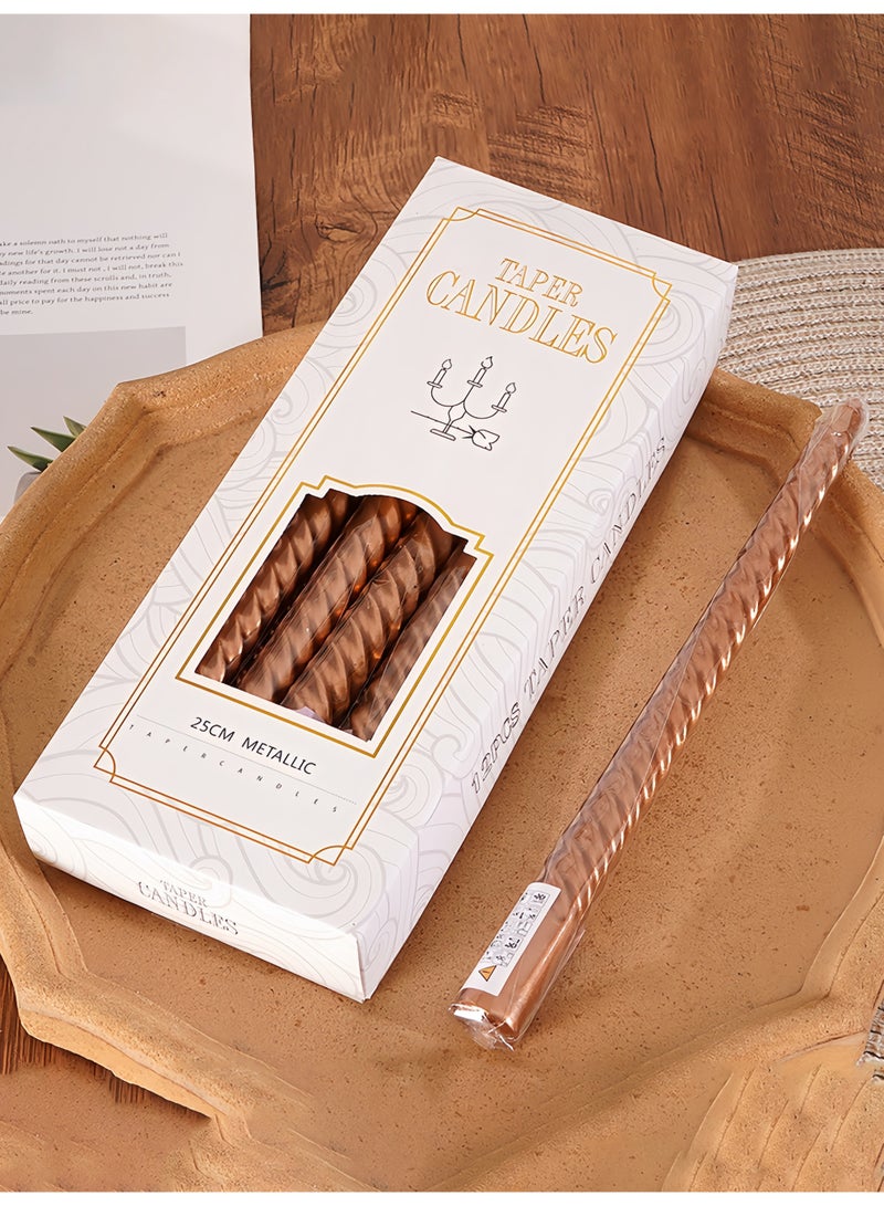Bronze Spiral Taper Candles 12 Pack - 25cm/10" Long - 2cm Diameter - European Style - Smokeless - Perfect for Home Decor, Weddings & Birthdays - Image 1