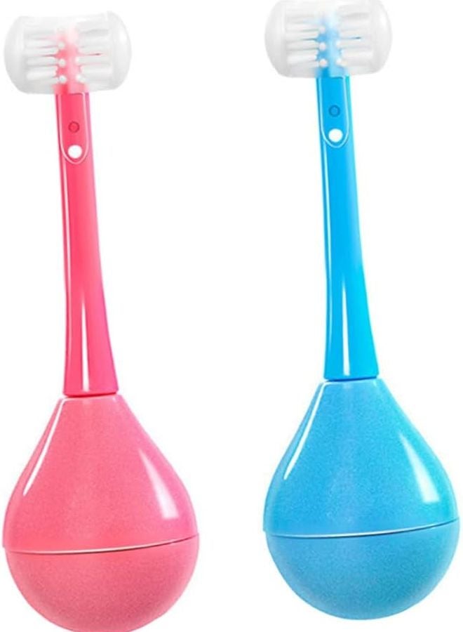 مجموعة فرشاة أسنان للأطفال، قطعتان، شعيرات ناعمة، مقبض مريح، أزرق ووردي - Image 2