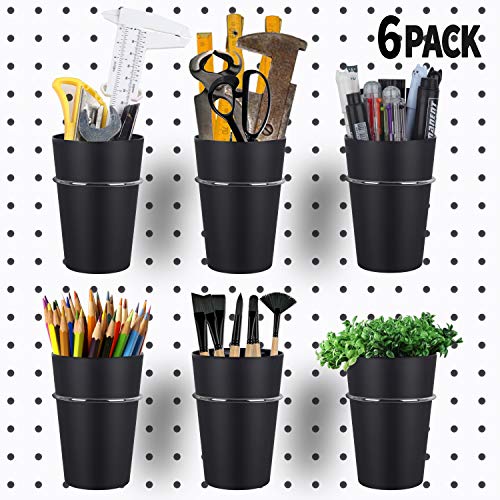 Kuhome 6 Set Ring Style Pegboard Hooks with Pegboard Cups, Black, Stainless Steel & Plastic, Ideal for Craft Room, Work Bench, Garage - Image 1