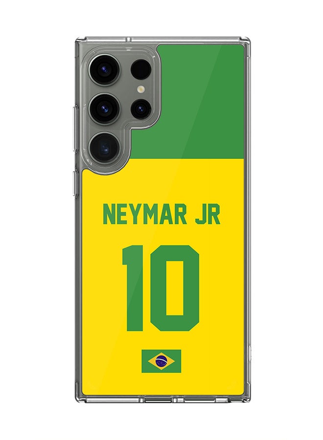 Stylizedd حافظة شفافة كلاسيكية لهاتف سامسونج جالاكسي S25 ألترا، غلاف هجين ناعم رقيق شفاف - فريق كرة القدم - البرازيل، اسم اللاعب - نيمار جونيور - Image 1