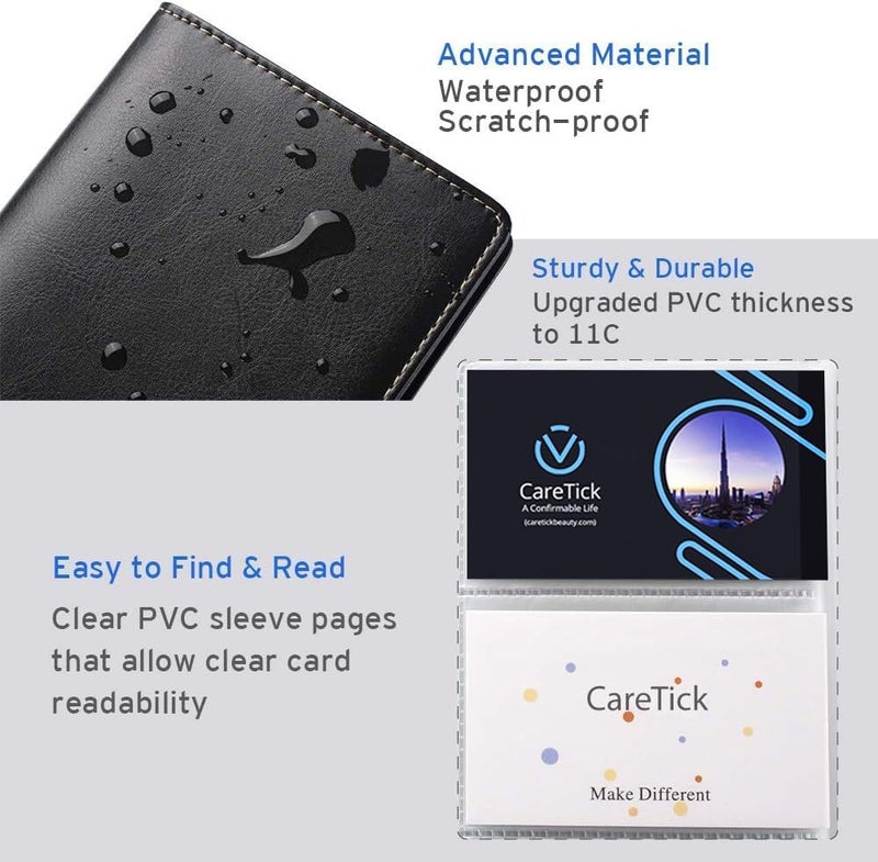 CareTick Business Card Holder Book, 240 Card Capacity, Soft PU Leather Name Card Organizer with 120 Pockets, Business and Credit Card Album for Office (Black, Soft Leather) - Image 4