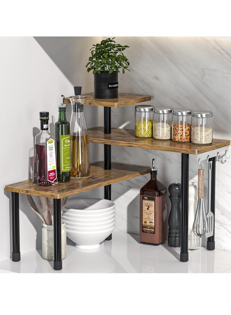 WALALLA 3 Tier Wood Metal Moveable Corner Shelf, Adjustable Countertop Organizer Organization Rack, Spice Rack, Home Display Rack, Cosmetic Storage Rack for Home, office - Image 1