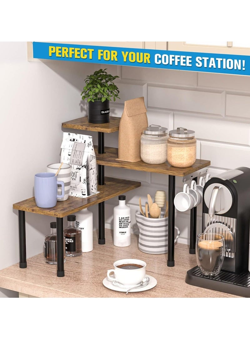 WALALLA 3 Tier Wood Metal Moveable Corner Shelf, Adjustable Countertop Organizer Organization Rack, Spice Rack, Home Display Rack, Cosmetic Storage Rack for Home, office - Image 2