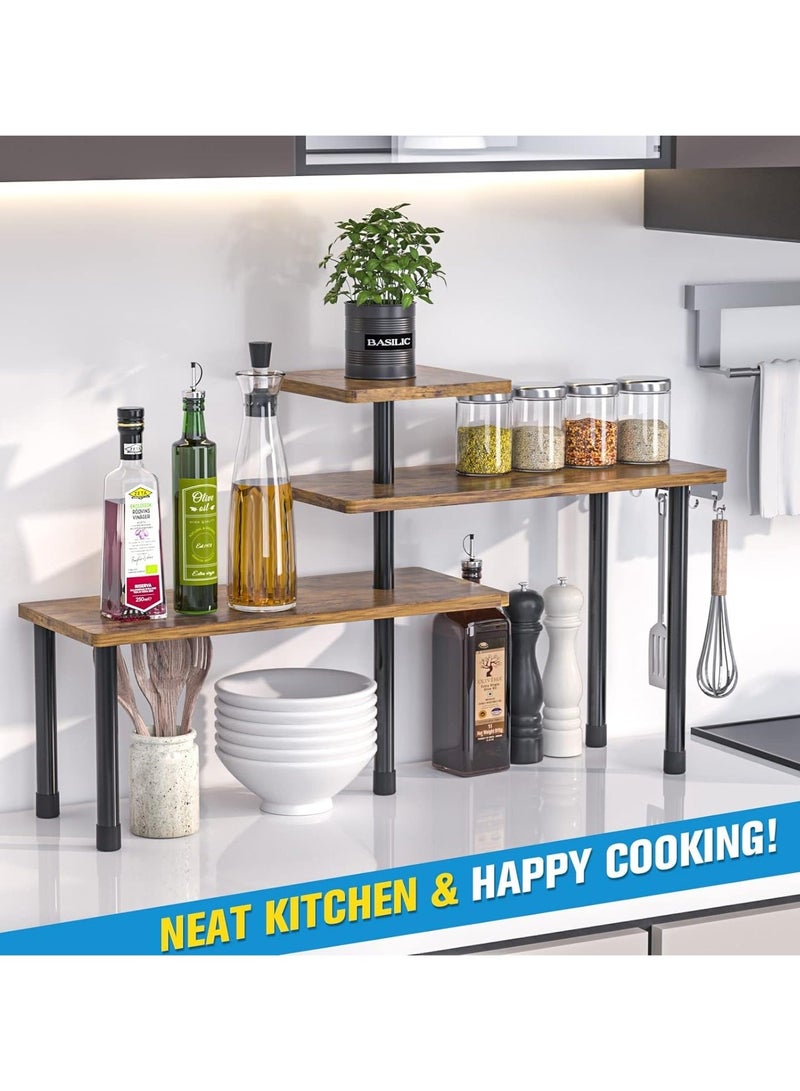 WALALLA 3 Tier Wood Metal Moveable Corner Shelf, Adjustable Countertop Organizer Organization Rack, Spice Rack, Home Display Rack, Cosmetic Storage Rack for Home, office - Image 3