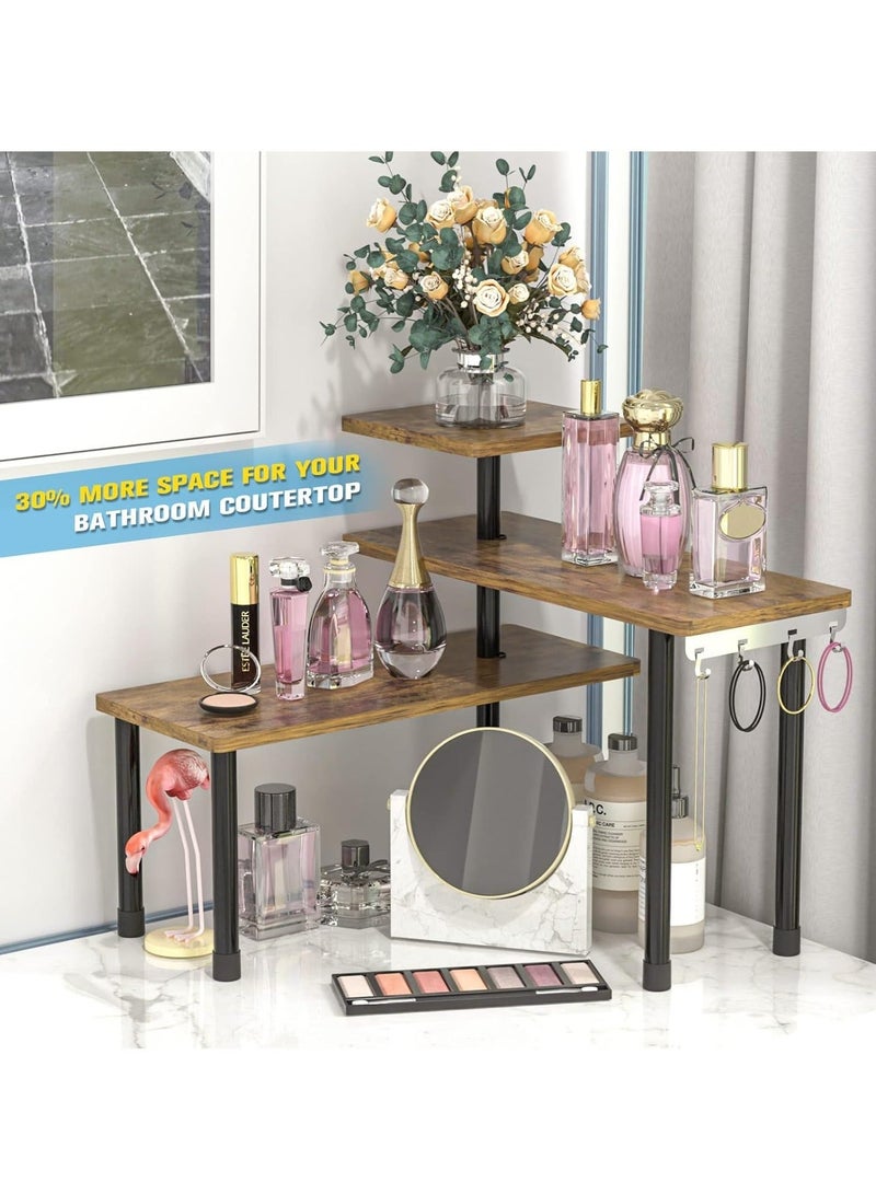 WALALLA 3 Tier Wood Metal Moveable Corner Shelf, Adjustable Countertop Organizer Organization Rack, Spice Rack, Home Display Rack, Cosmetic Storage Rack for Home, office - Image 4