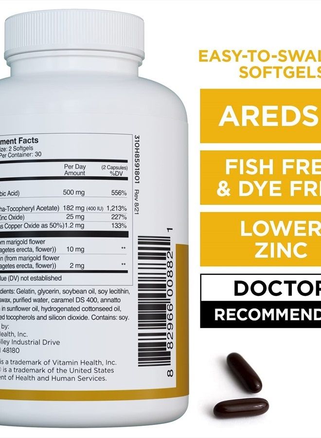 Viteyes AREDS 2 Classic Macular Health Formula Softgels, Eye Health Vitamin for Vision Protection, Lower Zinc, Eye Vitamins, Macular Vitamins, Beta-Carotene Free, 60 Softgels  - Image 2