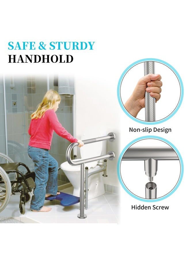 Munzong Toilet Support Rail 23.4X 28 Inch, Anti-Slip Satin Brushed Nickel Handicap Grab Bar for Bathroom, Stainless Steel Knurled Safety handrails with Leg for Elderly Disabled Pregnant-1.25'Tube - Image 5
