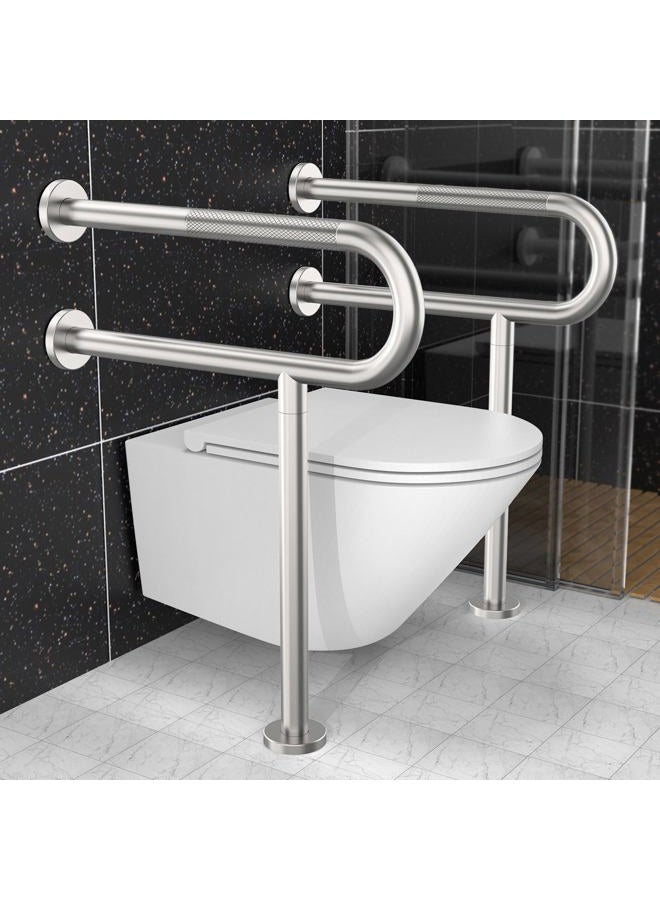 Munzong Toilet Support Rail 23.4X 28 Inch, Anti-Slip Satin Brushed Nickel Handicap Grab Bar for Bathroom, Stainless Steel Knurled Safety handrails with Leg for Elderly Disabled Pregnant-1.25'Tube - Image 4