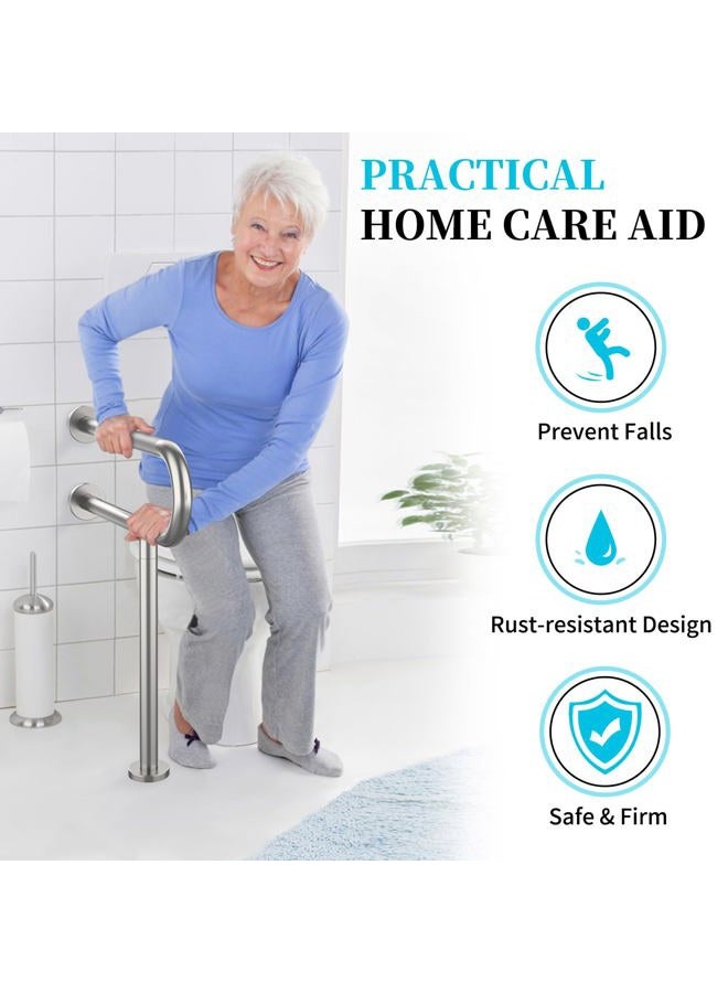 Munzong Toilet Support Rail 23.4X 28 Inch, Anti-Slip Satin Brushed Nickel Handicap Grab Bar for Bathroom, Stainless Steel Knurled Safety handrails with Leg for Elderly Disabled Pregnant-1.25'Tube - Image 3