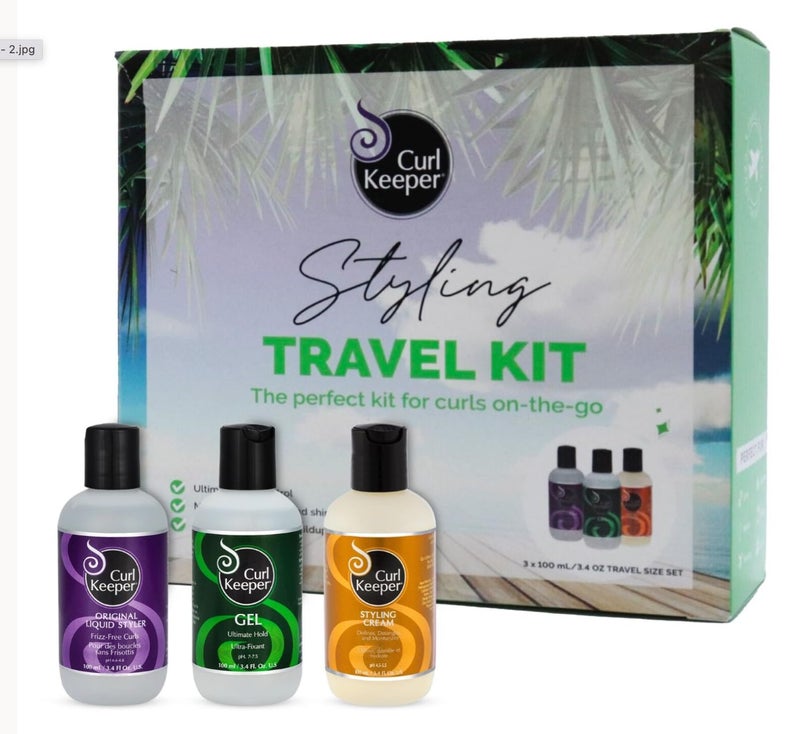 Curl Keeper Travel Pack for Curly Hair - TSA Approved Travel Set Includes Original Liquid Styler, Hold Gel & Styling Cream - Frizz-Free Hair Care Products for All Curl Types - Starter Gift Set - Image 1