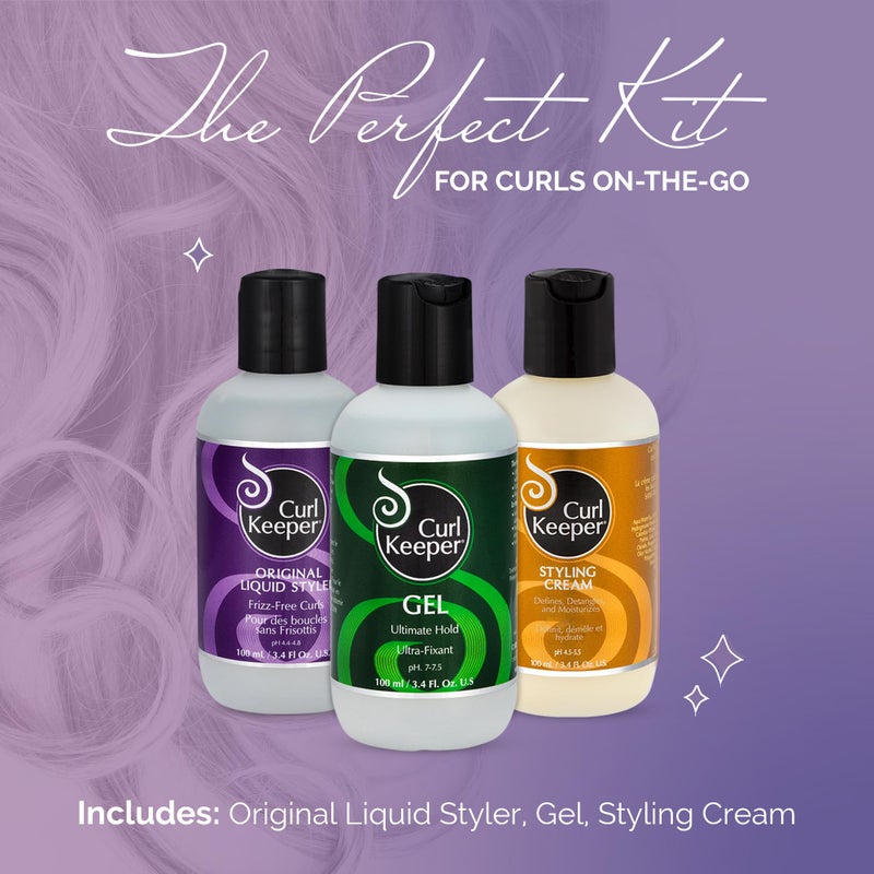 Curl Keeper Travel Pack for Curly Hair - TSA Approved Travel Set Includes Original Liquid Styler, Hold Gel & Styling Cream - Frizz-Free Hair Care Products for All Curl Types - Starter Gift Set - Image 2