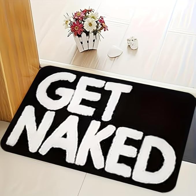 Tnessential Aesthetic Funny Black "Get Naked" Rug - Image 1