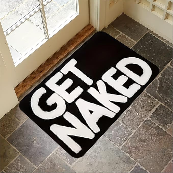 Tnessential Aesthetic Funny Black "Get Naked" Rug - Image 3