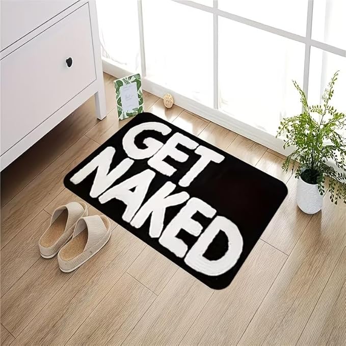 Tnessential Aesthetic Funny Black "Get Naked" Rug - Image 2