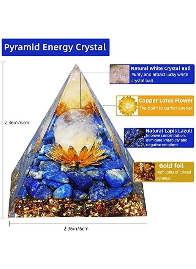 Generic Orgone Pyramid for Positive Energy, Orgonite White Crystal&Lapis Lazuli Stone Healing Crystals Pyramid Set for Reduce Stress Chakra Reiki Healing Meditation Attracts Lucky  - Image 2
