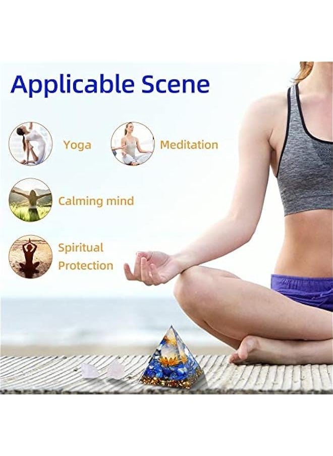 Generic Orgone Pyramid for Positive Energy, Orgonite White Crystal&Lapis Lazuli Stone Healing Crystals Pyramid Set for Reduce Stress Chakra Reiki Healing Meditation Attracts Lucky  - Image 3