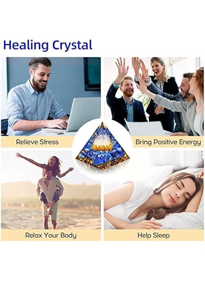 Generic Orgone Pyramid for Positive Energy, Orgonite White Crystal&Lapis Lazuli Stone Healing Crystals Pyramid Set for Reduce Stress Chakra Reiki Healing Meditation Attracts Lucky  - Image 4
