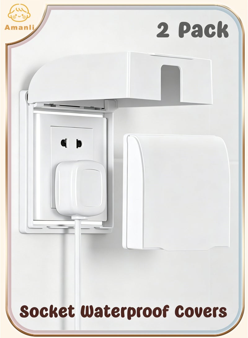 Amanli Waterproof Socket Cover, 2 Pack Wall Switch Cover, Self-Adhesive Electrical Outlet Protector, Splashproof and Dustproof Plug Guard, Baby Safety Light Switch Guard for Bathroom, Kitchen and Home Security (White) - Image 1
