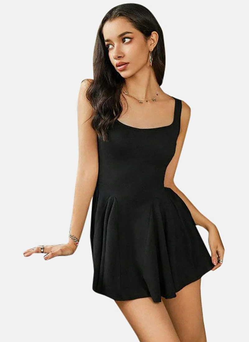 يونيكي Black Solid Sleeveless Round Neck Mini Fit & Flare Dress