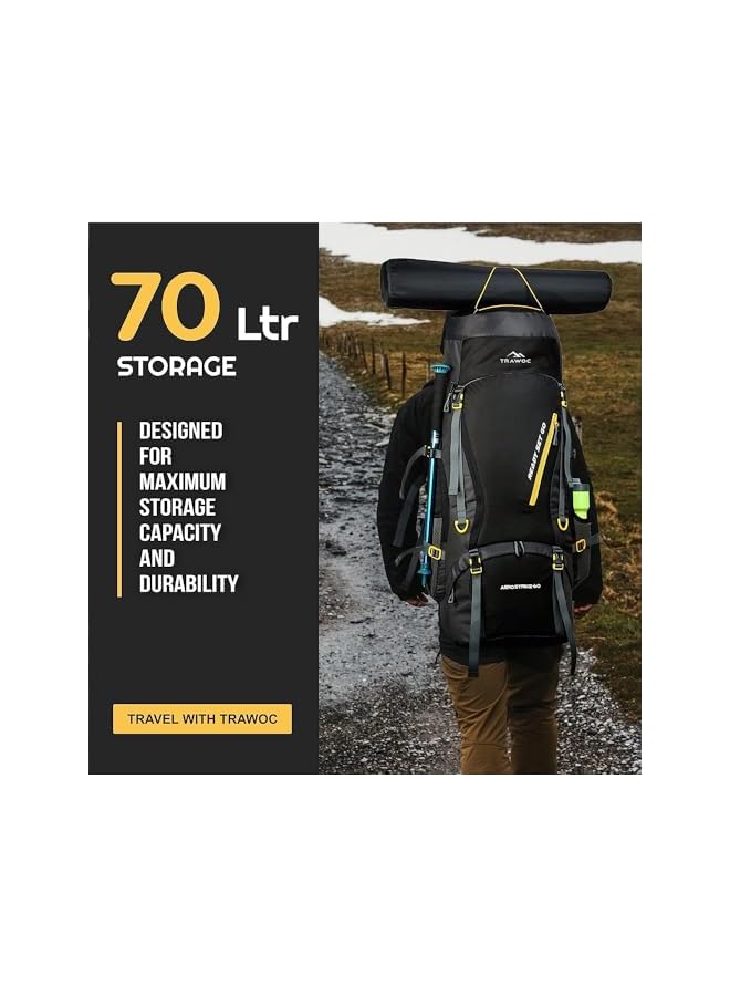 Trawoc Aerostrike 70L Travel Backpack For Hiking Trekking Bag Camping Rucksack Bag For Men & Women With Rain Cover/Shoe Compartment Hk008, 3 Year Warranty - Image 4