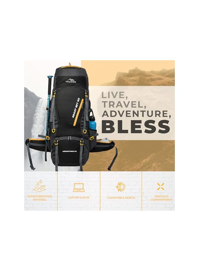 Trawoc Aerostrike 70L Travel Backpack For Hiking Trekking Bag Camping Rucksack Bag For Men & Women With Rain Cover/Shoe Compartment Hk008, 3 Year Warranty - Image 3