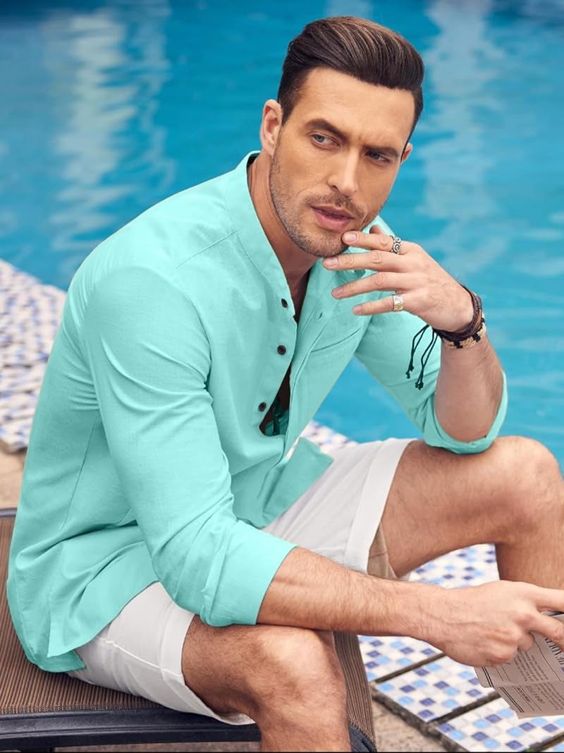 Bellstone Men's Solid Cotton Shirt | Casual | Plain | Full Sleeve | Summer-Regular Fit| Men Stylish Shirt | Everyday Formal Wear |Soft Breathable Fabric | Everyday Smart Casual Wear Aqua - Image 3
