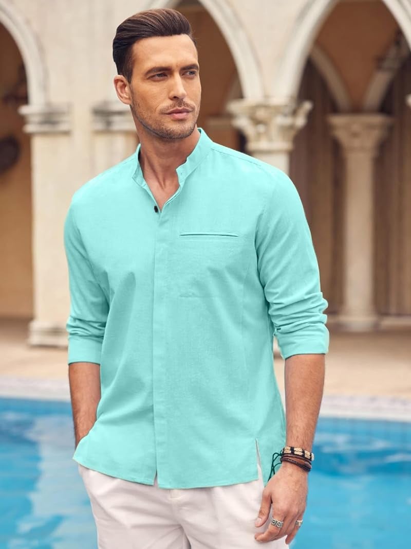 Bellstone Men's Solid Cotton Shirt | Casual | Plain | Full Sleeve | Summer-Regular Fit| Men Stylish Shirt | Everyday Formal Wear |Soft Breathable Fabric | Everyday Smart Casual Wear Aqua - Image 4
