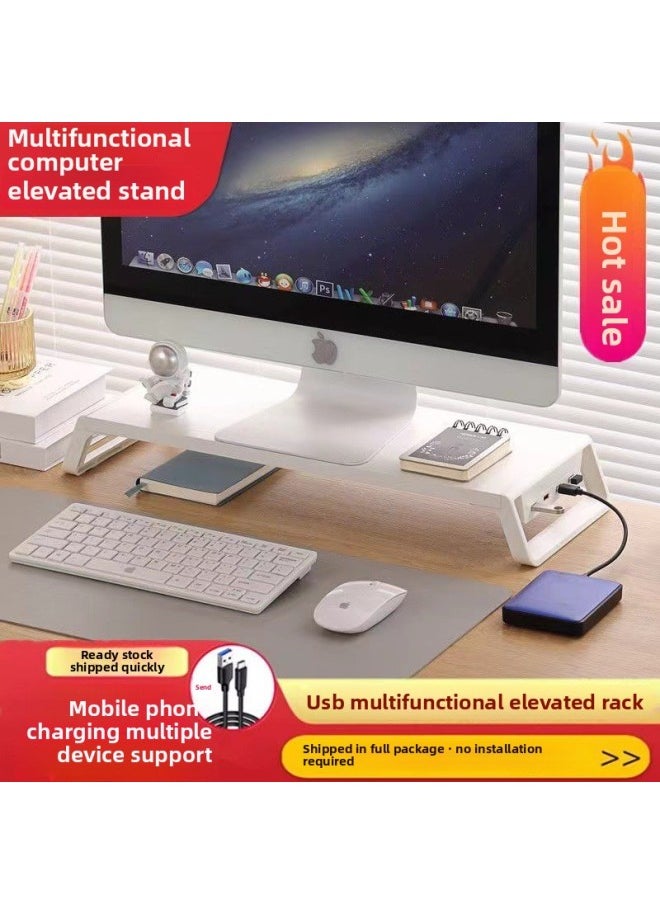 Computer Monitor Raising Rack Office Desktop Storage Box Storage Shelf Desktop Screen Raising Pad High Bracket-Color:Wood Color Plate Black Leg Rest {with Usb Interface Style}
