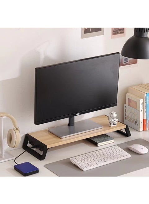 Computer Monitor Raising Rack Office Desktop Storage Box Storage Shelf Desktop Screen Raising Pad High Bracket-Color:Wood Color Plate Black Leg Rest {with Usb Interface Style}