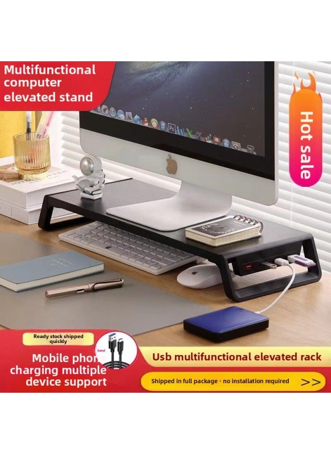 Computer Monitor Raising Rack Office Desktop Storage Box Storage Shelf Desktop Screen Raising Pad High Bracket-Color:Wood Color Plate Black Leg Rest {with Usb Interface Style}