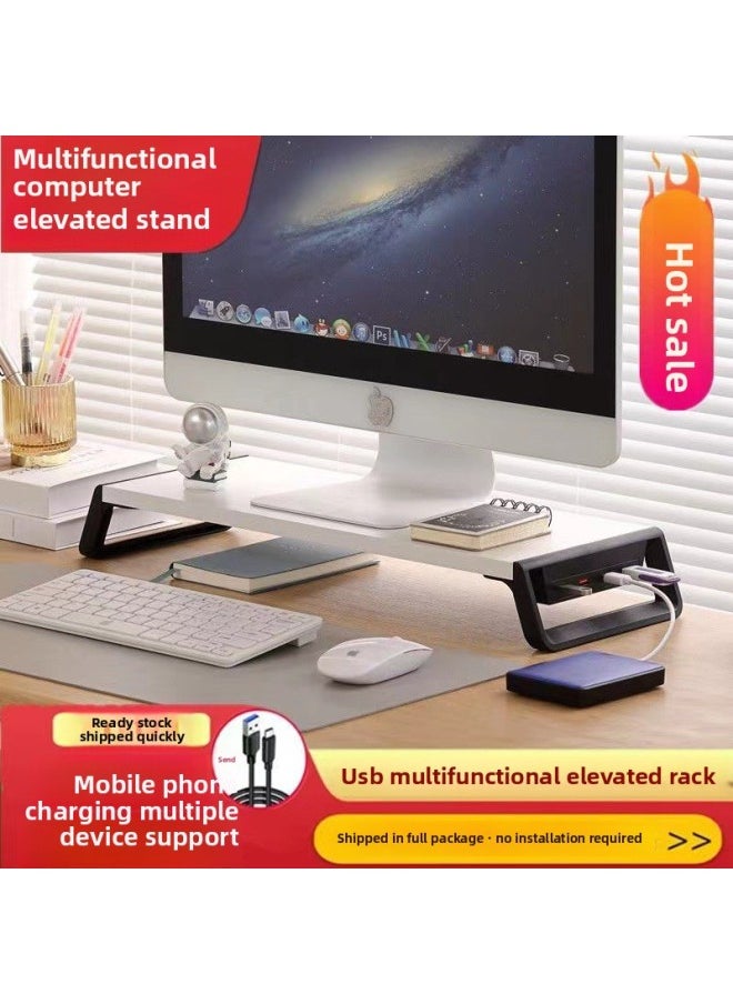 Computer Monitor Raising Rack Office Desktop Storage Box Storage Shelf Desktop Screen Raising Pad High Bracket-Color:Wood Color Plate Black Leg Rest {with Usb Interface Style}