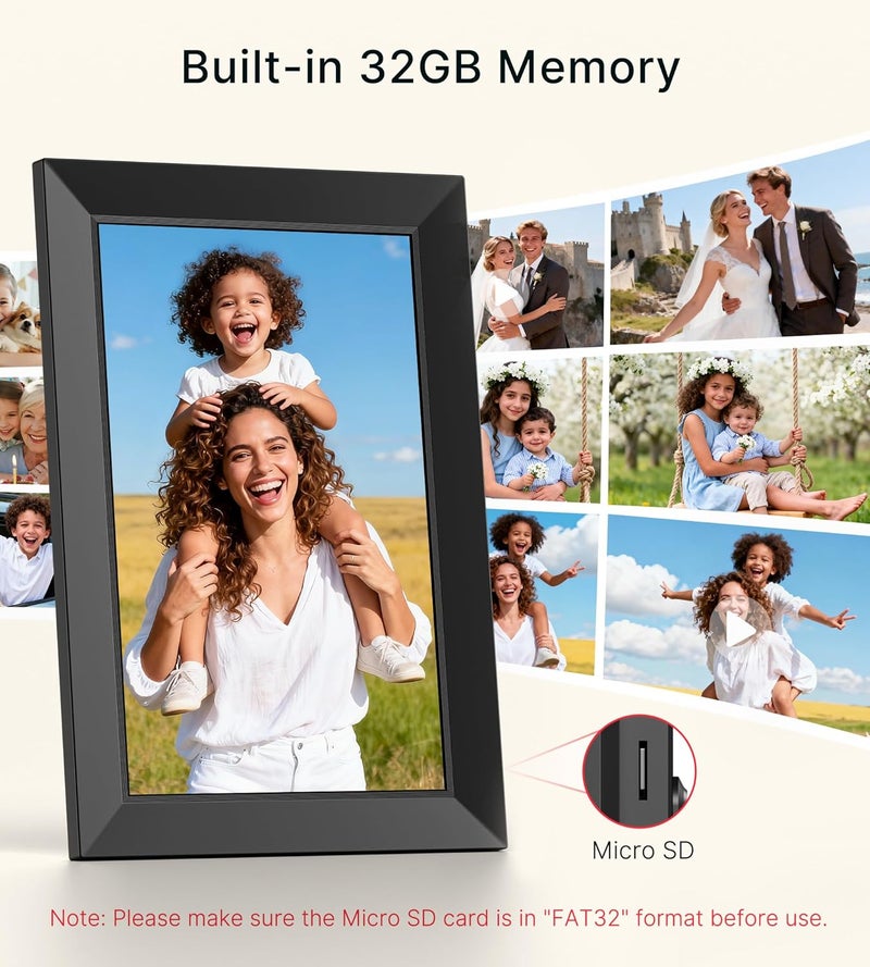بيجاسو إطار الصور الرقمي Frameo WiFi مقاس 10.1 بوصة، شاشة IPS تعمل باللمس عالية الدقة 1280x800، إطار صور إلكتروني، ذاكرة 32 جيجابايت، دوران تلقائي، قابل للتثبيت على الحائط، شارك الصور/الفيديوهات فورًا عبر تطبيق Frameo من أي مكان - Image 3