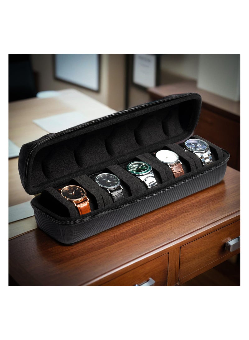 خاجول منظم ساعات للسفر، يتسع لخمس ساعات، منظم تخزين وعرض مع وسادة مبتكرة للساعات، مناسب للساعات الكبيرة حتى مقاس 60 مم (أسود) - Image 3