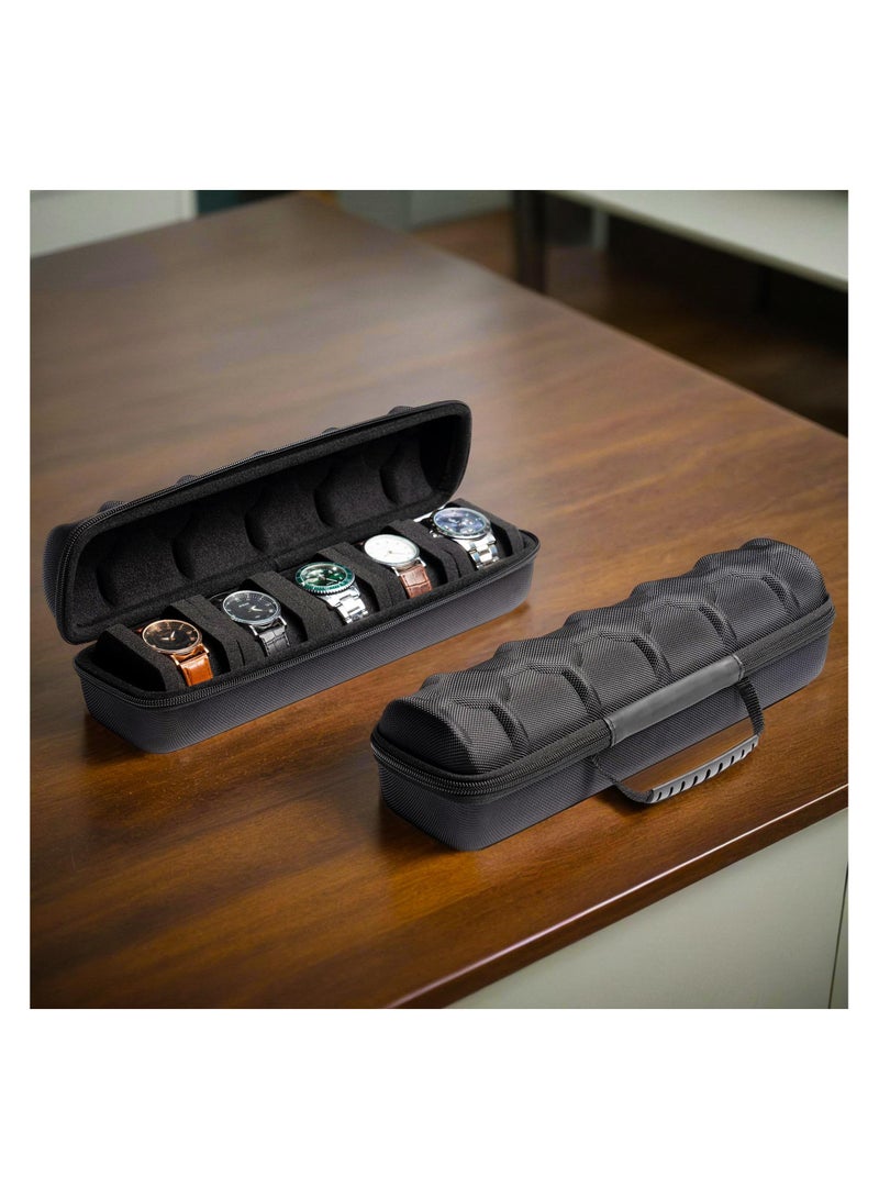 خاجول منظم ساعات للسفر، يتسع لخمس ساعات، منظم تخزين وعرض مع وسادة مبتكرة للساعات، مناسب للساعات الكبيرة حتى مقاس 60 مم (أسود) - Image 5