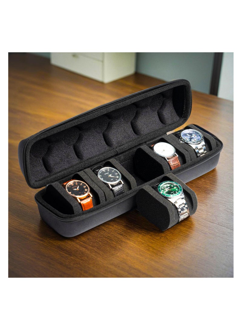 خاجول منظم ساعات للسفر، يتسع لخمس ساعات، منظم تخزين وعرض مع وسادة مبتكرة للساعات، مناسب للساعات الكبيرة حتى مقاس 60 مم (أسود) - Image 4