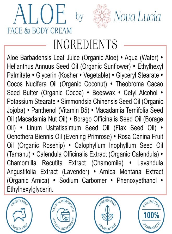 Nova Lucia Large 8 oz Container Hawaiian Aloe Vera Face Moisturizer to use Day or Night for Sunburn Relief, Eczema, Anti Wrinkle for Men Women all Skin Types better than Aloe Vera Gel, 100% Pure Aloe Vera Juice - Image 3