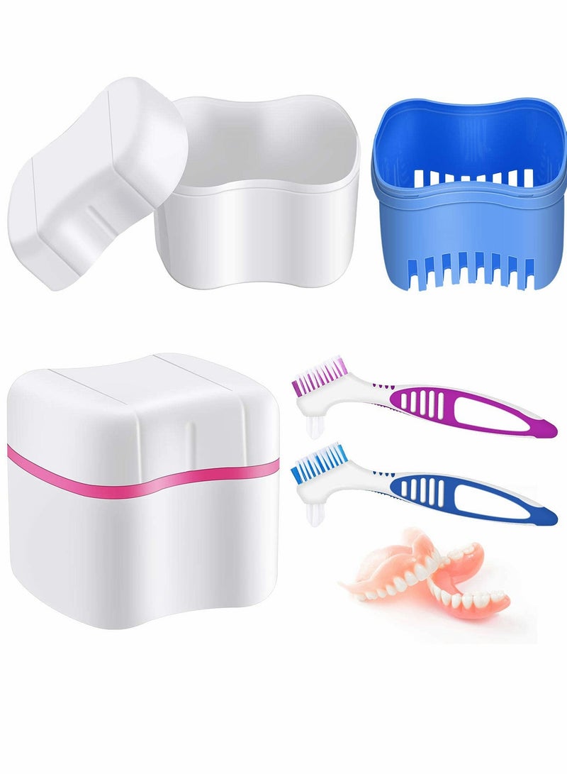 Excefore Denture Cleaner Box and Brush Set, 2 Pack Denture Bath Cases Denture Cups with 2 Pack Denture Cleaner Brushes - Image 1