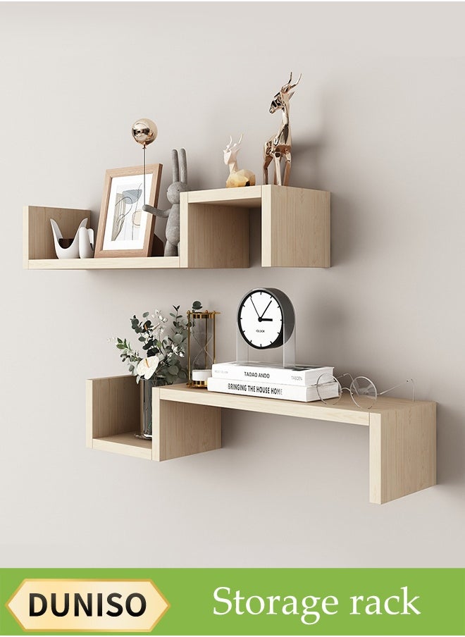 DUNISO TWO-Layer Floating Shelves, Decorative Wall Shelves，Wooden Storage Rack，Free Combination，Suitable for Living Room, Bedroom, Bathroom，Light Walnut Color  - Image 1